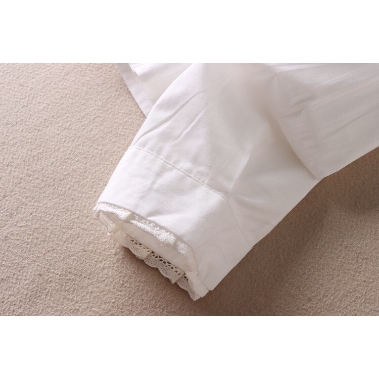 Áo sơ mi nữ công sở, áo sơ mi trắng cổ trụ pha ren cực xinh SM75