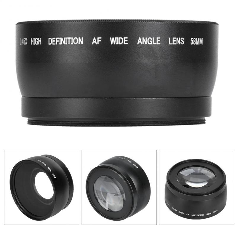Ống kính góc rộng và macro 58mm 0.45X màu đen cho máy ảnh SLR DSLR
