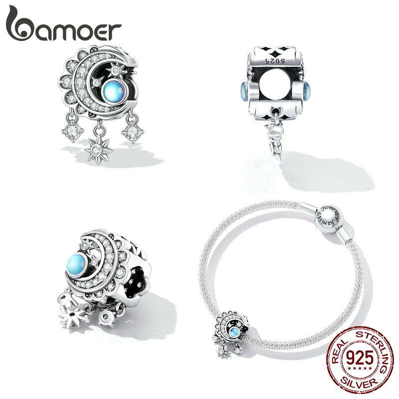 Phụ kiện trang sức Bamoer BSC598 hình ngôi sao và mặt trăng bằng bạc 925