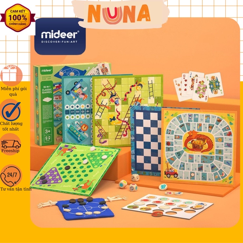 Bộ cờ 32 in 1 ( cờ cá ngựa, cờ vua, cờ tướng, cờ tỷ phú, sodoku..) chính hãng Mideer