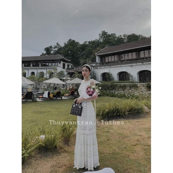 🌸🌸Váy xòe ren dáng dài nơ vải sang chảnh❤❤