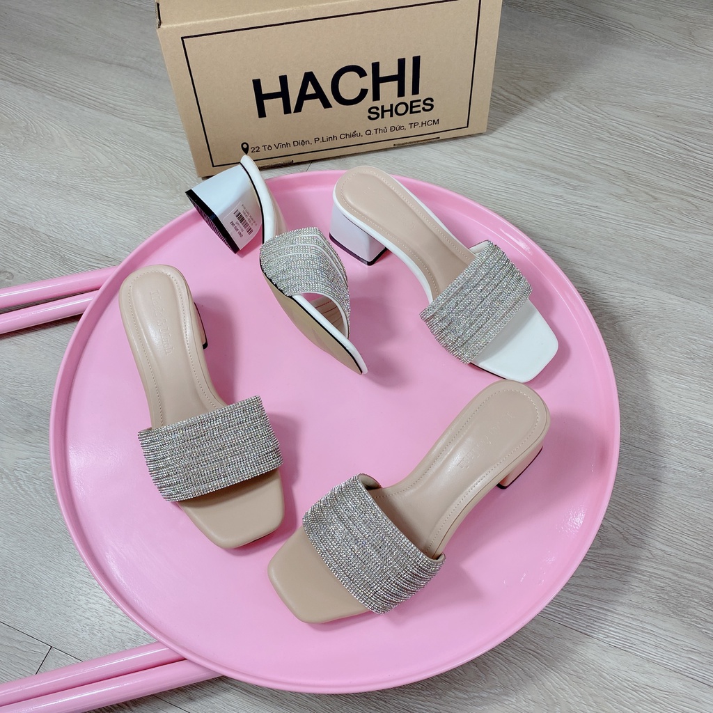 Dép guốc nữ đính đá gót vuông cao 5cm B130 Hachi shoes
