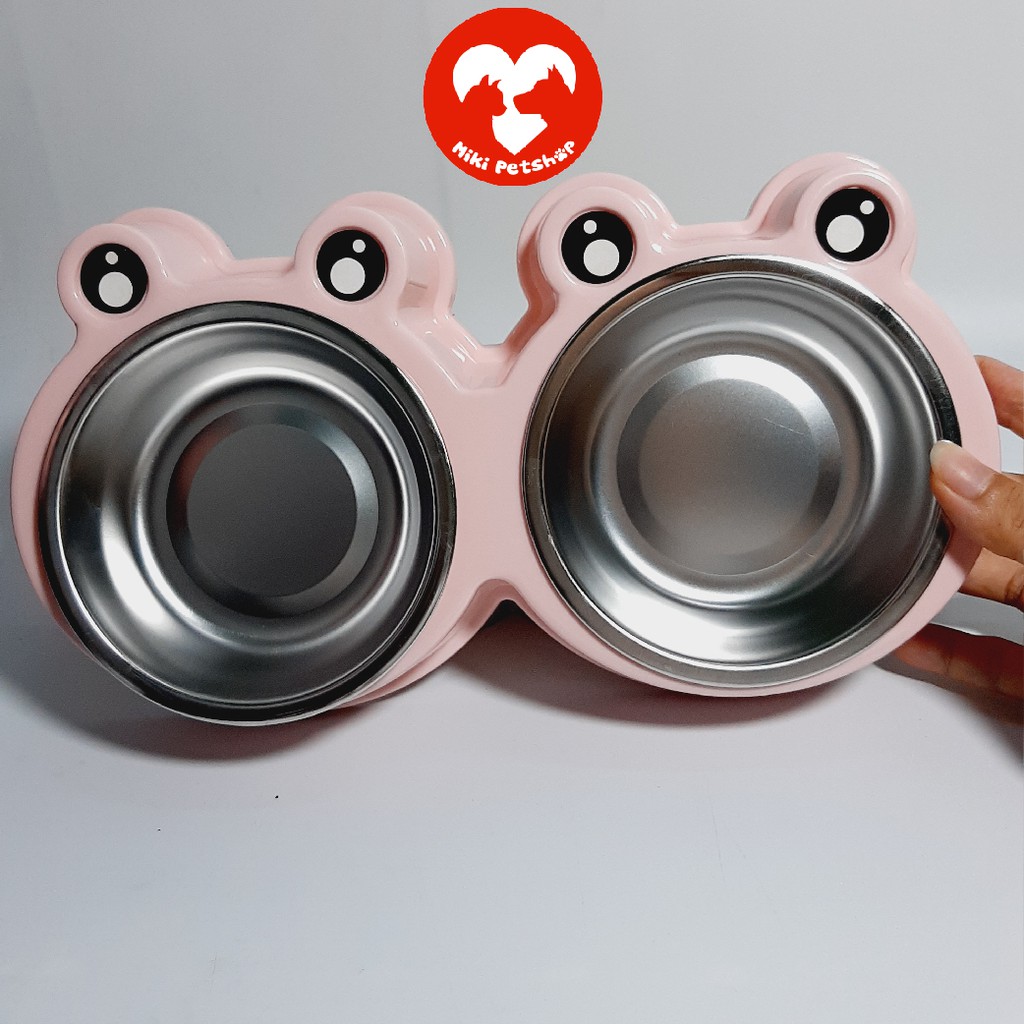 Bát Ăn Cho Mèo Bát Ăn Cho Chó Nhỏ Bát Đôi Có Chén Inox - Miki Petshop