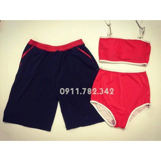 (Giảm giá)Đồ đôi, đồ cặp đi bơi, tắm biển kiểu classic, gồm 1 quần nam và 1 bộ bikini nữ (có xé lẻ sexy