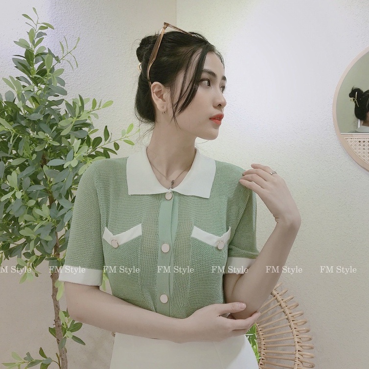 Áo kiểu nữ FM Style polo tay ngắn chất mỏng nhẹ phong cách thanh lịch thời trang hàn quốc siêu xinh 211105020