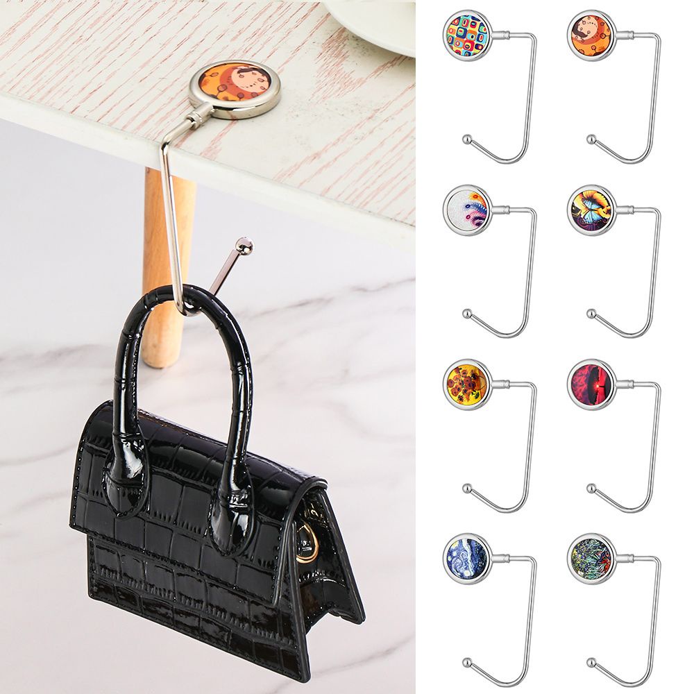 Móc treo túi xách để bàn bằng kim loại họa tiết tranh sơn dầu nhỏ gọn tiện dụng