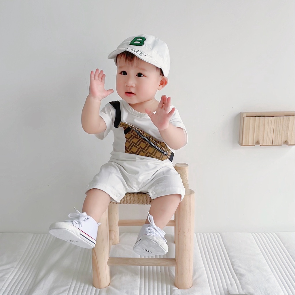 Bộ Áo Liền Quần Vải Cotton Tay Ngắn In Họa Tiết Dễ Thương Cho Bé Trai Sơ Sinh