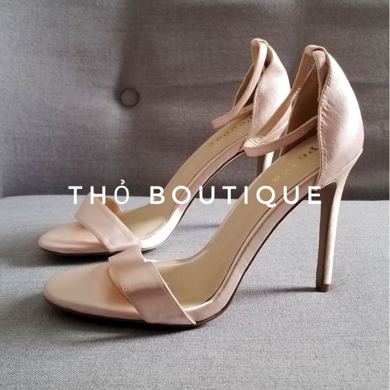 Giày sandal cao gót PEPPER lụa satin nude hồng pastel 9cm size 38-39