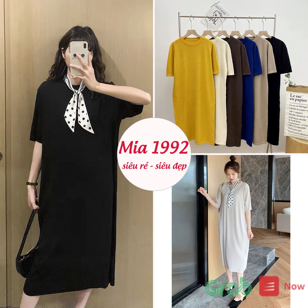 Váy Len MIA 1992 montoghi cao cấp  - váy len bầu basic cổ tròn tặng khăn hàng quảng châu loại 1 chất dày mịn