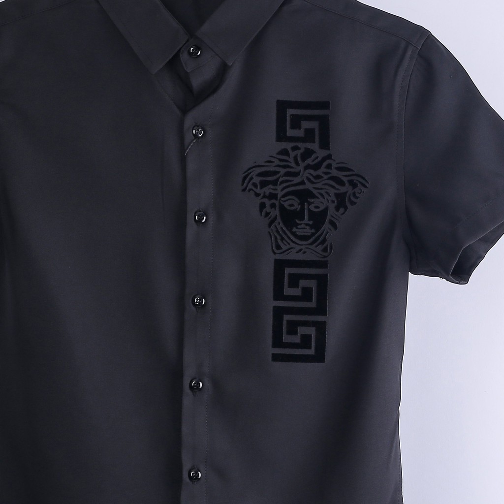 Áo Sơ Mi Nam Tay Ngắn, Áo sơ mi phối họa tiết màu Trắng Đen dáng ôm thời trang nam - F104-1 | BigBuy360 - bigbuy360.vn