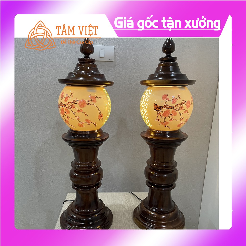 [Đèn Thờ Gỗ Gụ Sứ 100% Cao Cấp] Hoa Anh Đào Lớn