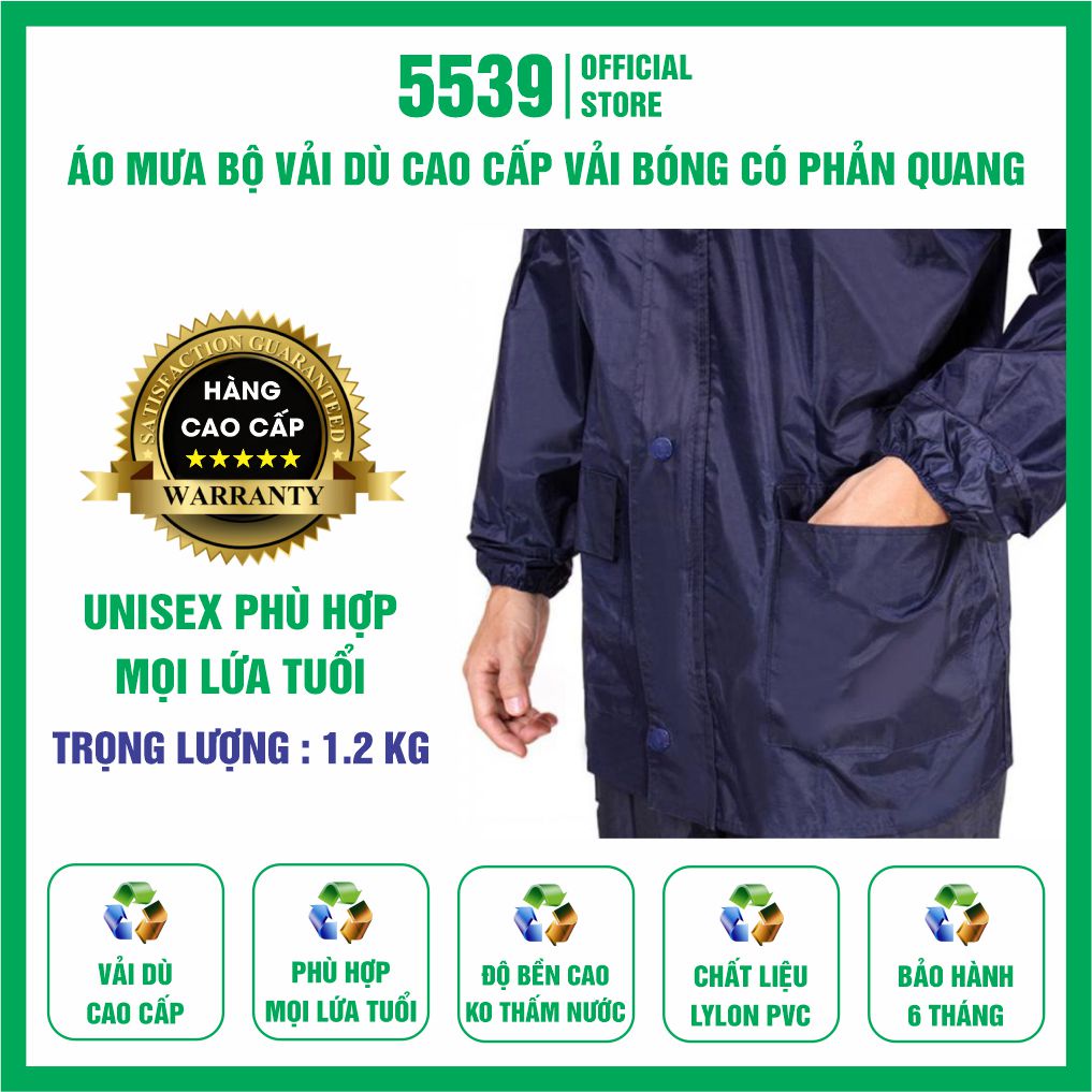 Áo mưa bộ người lớn cao cấp chất liệu nylon PVC có phản quang chống thấm nước tốt thích hợp mọi lứa tuổi - Shop 5539
