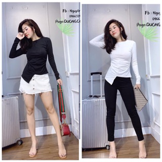 Áo thun nữ dúm eo xẻ gấu A40