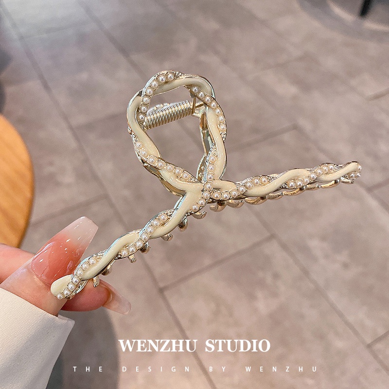 Kẹp Tóc Cá Mập Đính Ngọc Trai Đơn Giản Phong Cách Hàn Quốc Mới