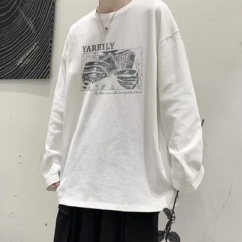 Áo Thun Tay Dài Dáng Rộng In Chữ Phong Cách Hip Hop Nhật Bản Thời Trang Cho Nam Và Nữ size M-5XL