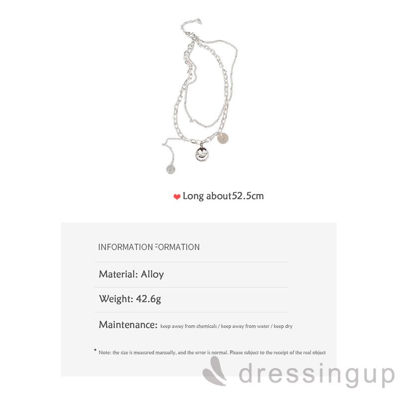 DRE-Women Layered Necklace , Alloy Smile Face Charm Chain Necklace , Silver