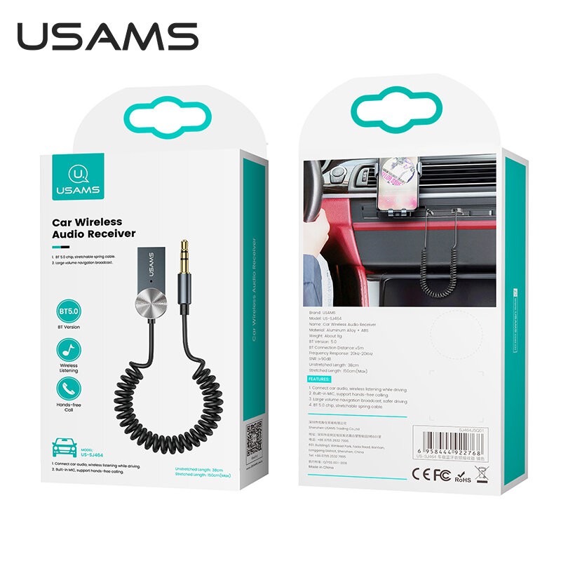 Adapter phát Bluetooth 5.0 cho xe hơi / loa qua cổng AUX 3.5mm chính hãng Usams US-SJ464