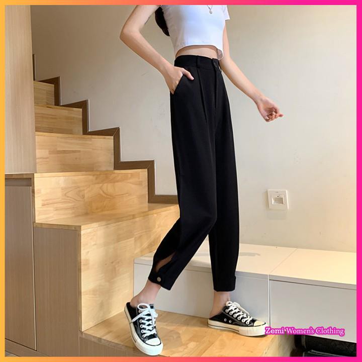Quần Baggy Nữ 💕 Quần Baggy Ulzzang Ống Cài Khuy Eo Cao | BigBuy360 - bigbuy360.vn