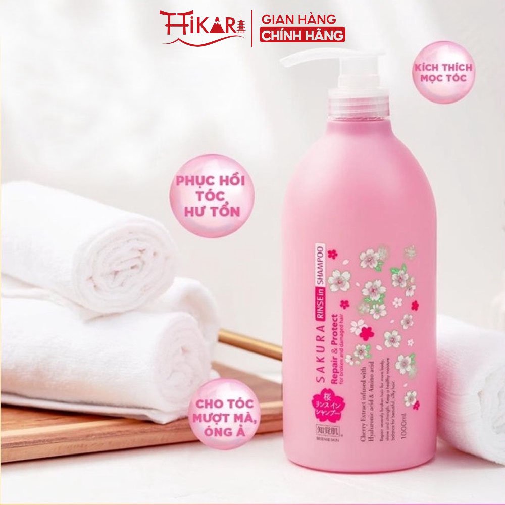 Dầu gội xả 2in1 dưỡng tóc suôn mượt Kumano Besense Sakura Rinse in Shampoo hương hoa anh đào 1000ml