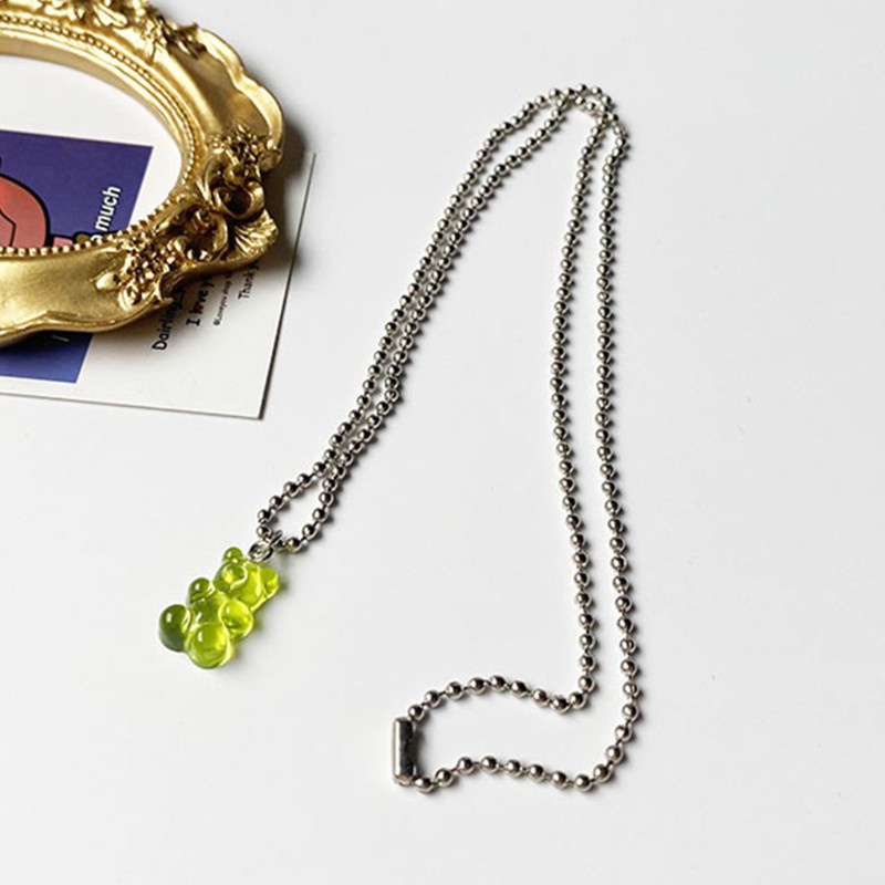 vòng cổ Mặt Hình Gấu Gummy Hoạt Hình Bằng Nhựa Resin Màu Kẹo Cho Nữ