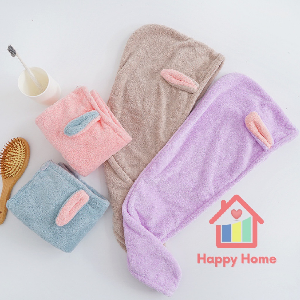 Khăn lau tóc siêu thấm hút, khăn quấn ủ lau tóc siêu tốc Happy Home