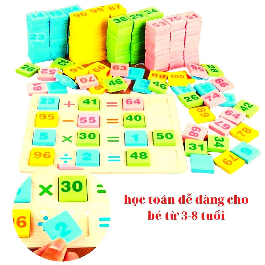 DOMINO Toán Học Kèm Que Tính Thông Minh-Xếp Hình-Ghép hình-Ghép Số,Làm Phép tính sắc màu Chât Liệu Gỗ - ALOKIDS TB