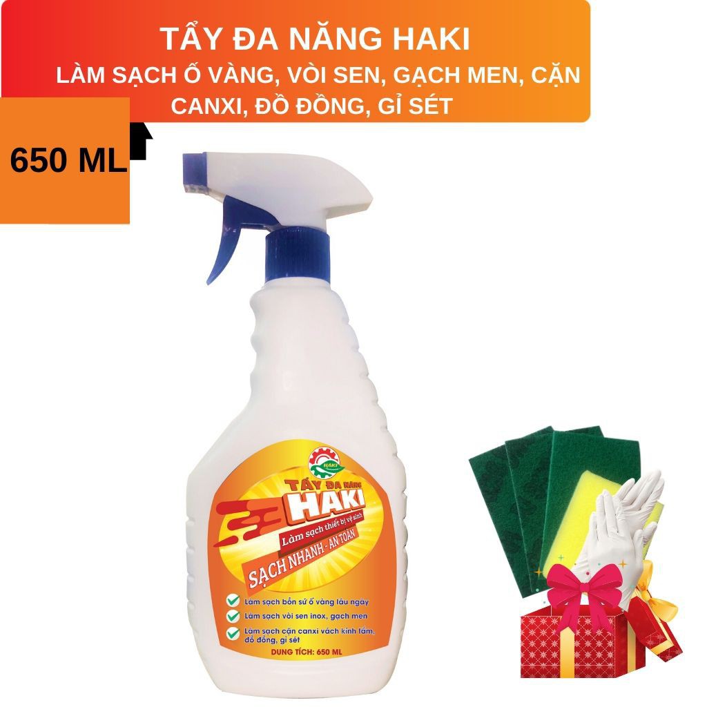 Tẩy đa năng HAKI làm trắng bồn cầu, inox, rỉ sét, gạch men, vách kính nhà tắm ố vàng lâu ngày [TẶNG KÈM PHỤ KIỆN]