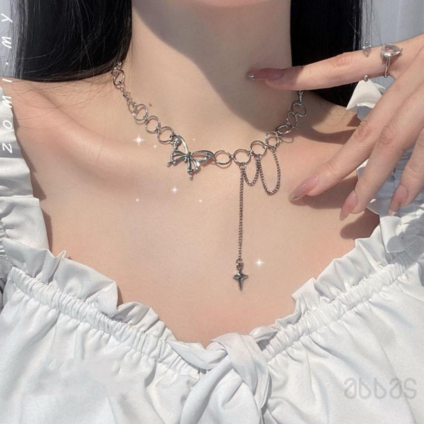 [Abbas] Chuỗi Vòng Cổ Choker Bướm Mạ Bạc Thời Trang Dễ Thương Dành Cho 211 Nữ