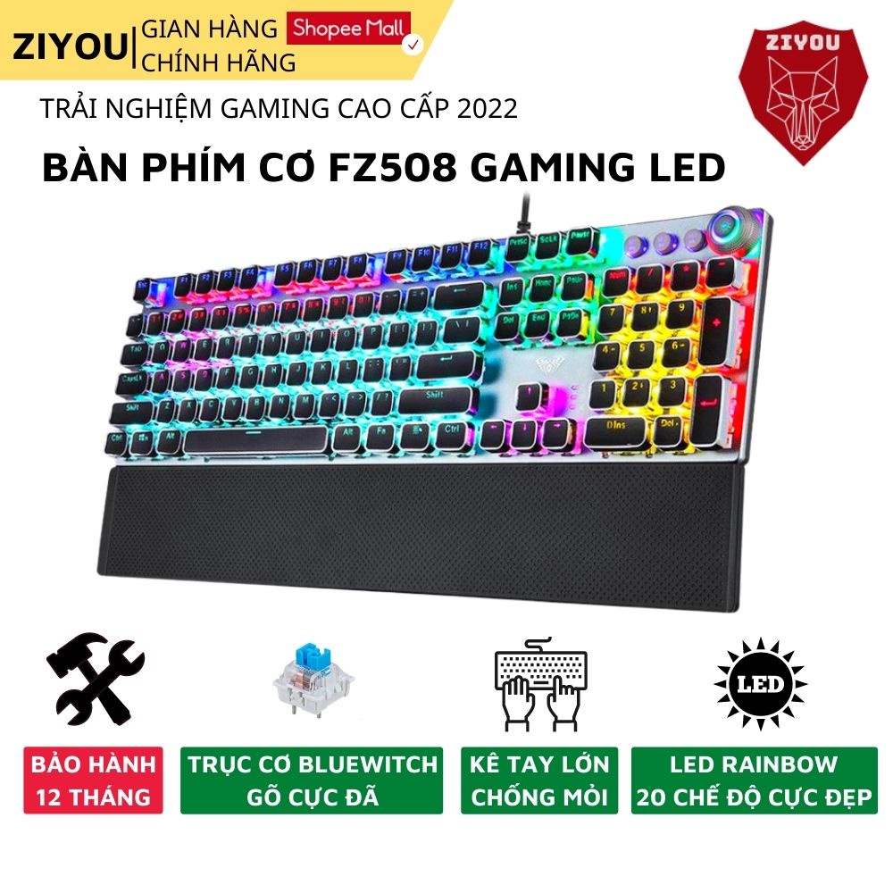 Bàn phím cơ gaming ZIYOU FZ508 có 22 chế độ led RGB cực đẹp, tặng kèm kê tay, sử dụng cho máy tính, pc, laptop