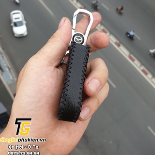 Bao da Handmade bảo vệ chìa khóa xe Mazda 3S kèm móc đeo Inox
