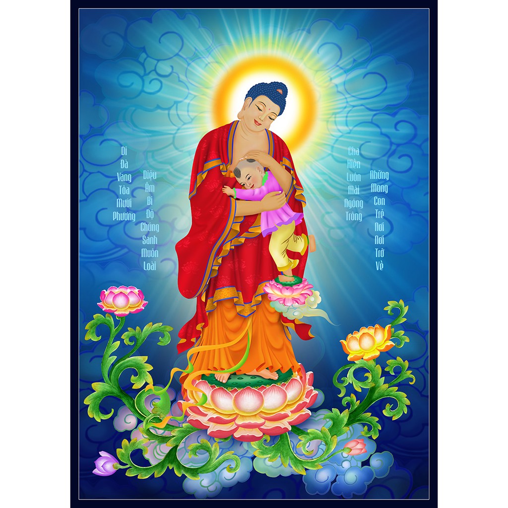 Tranh Đính Đá PHẬT A DI ĐÀ (ĐÁ ABC CAO CẤP). Kích Thước: 75cm x 55cm