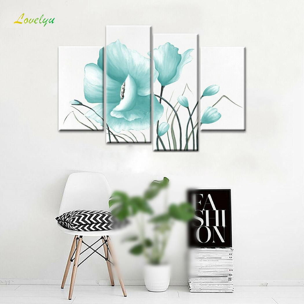 Bộ 4 Tranh Canvas Treo Tường Hình Cây Cỏ Trang Trí Phòng Khách / Văn Phòng