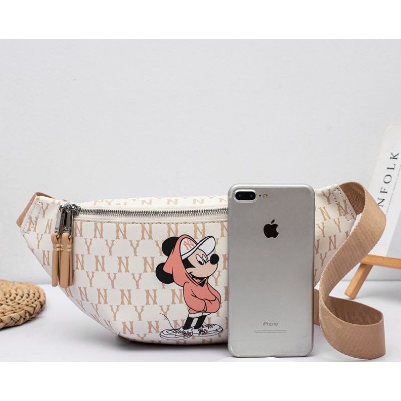 Túi chéo Mickey MLB, Túi bao tử nam nữ chống nước, hàng chuẩn từ nhà máy