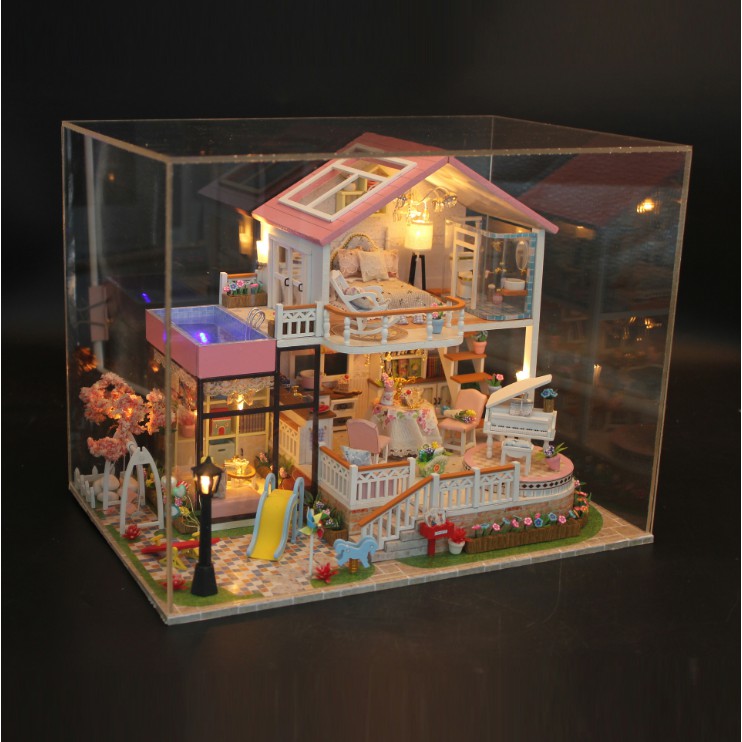 Mô hình nhà DIY Doll House Sweet Words Kèm Mica Chống bụi, Bộ dụng cụ và Keo dán