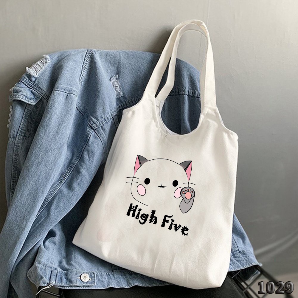 Túi Tote Trắng Chất Vải Canvas 508 1029 High Five Dễ Thương Hàng Chuẩn Đẹp - Hazo