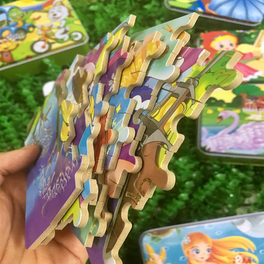 Tranh ghép hình Puzzle 100 mảnh gỗ cho bé phát triển trí tuệ- Hộp Sắt