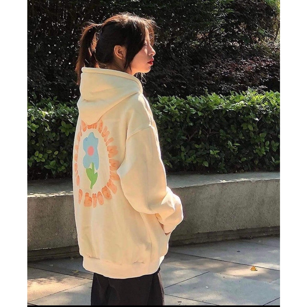 Áo Hoodie Hoa Stereo PEONYB Nữ [FREESHIP] Nỉ form rộng tay bồng màu trắng bánh bèo cute oversize kiểu dáng hàn quốc