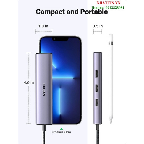 Hub chia USB Type-C to 3 cổng USB 3.0 Type-A kèm Lan Gigabit, vỏ nhôm Ugreen 60600 cao cấp