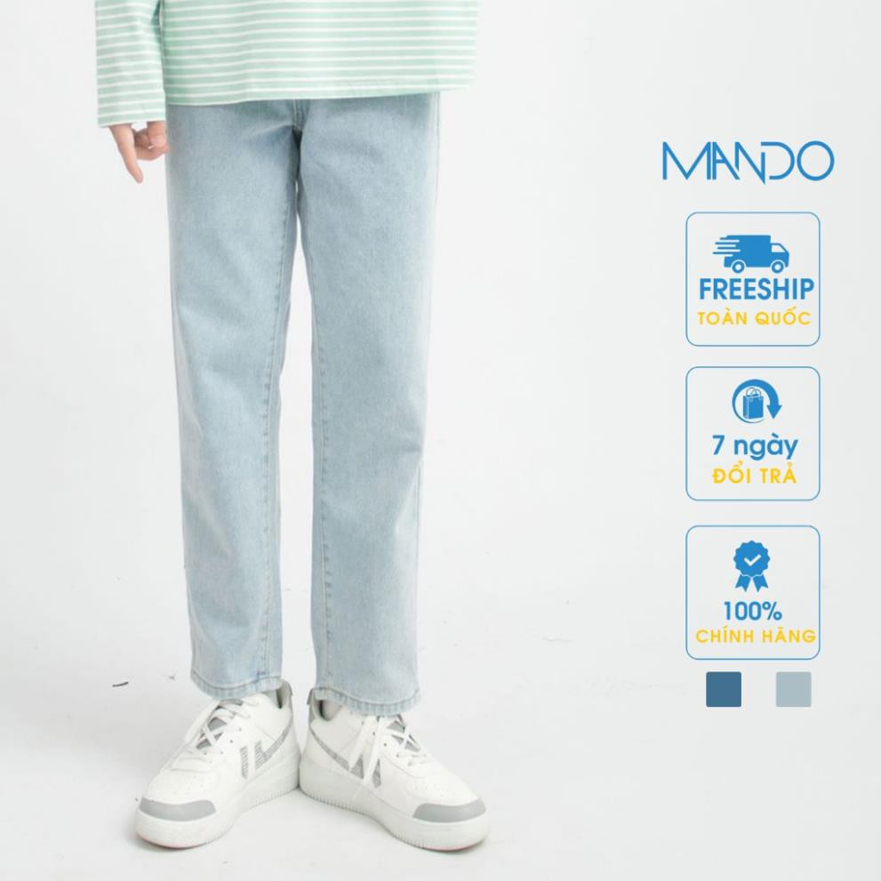 Quần Jean Nam MANDO Ống Rộng Kiểu Dáng Basic Unisex Thời Trang Hàn Quốc Chất Bò Xanh Nhạt Xanh Đậm QJN057 ! @ *
