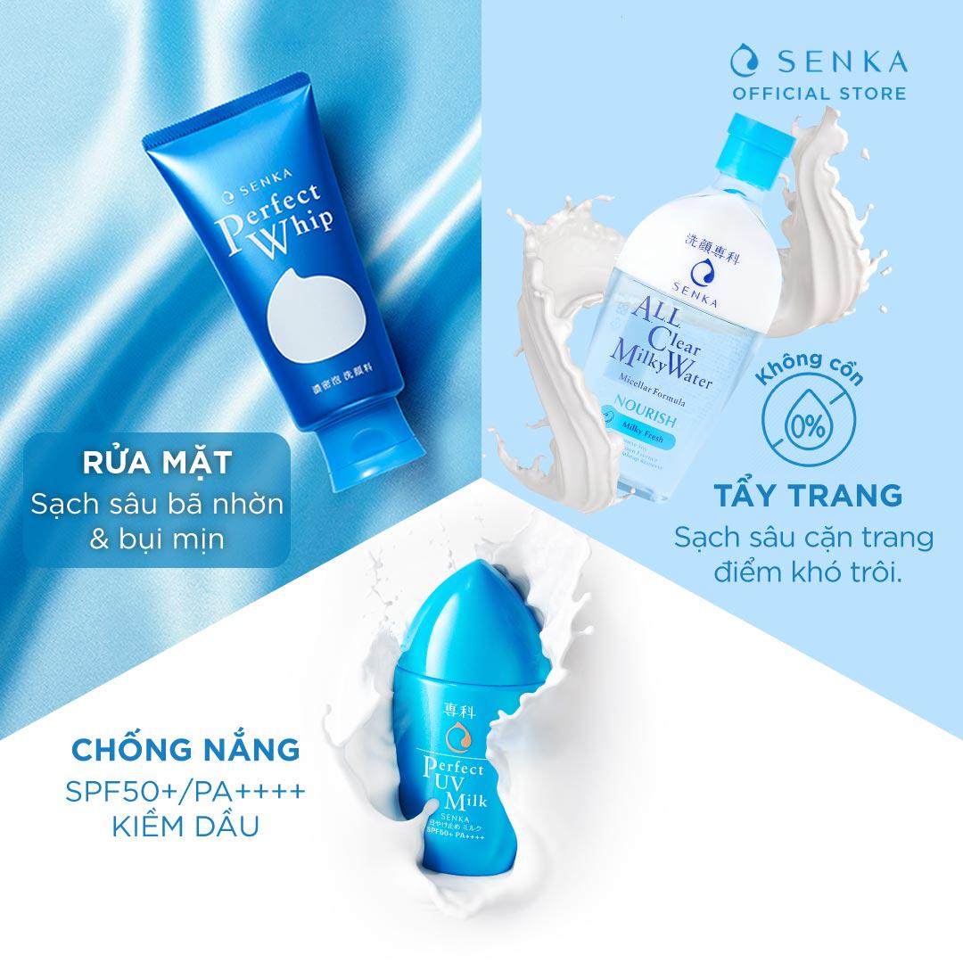 Bộ sản phẩm bảo vệ&amp;làm sạch toàn diện Senka(sữa chống nắng UV Milk+nước tẩy trang Milky Water+sửa rửa mặt Whip)