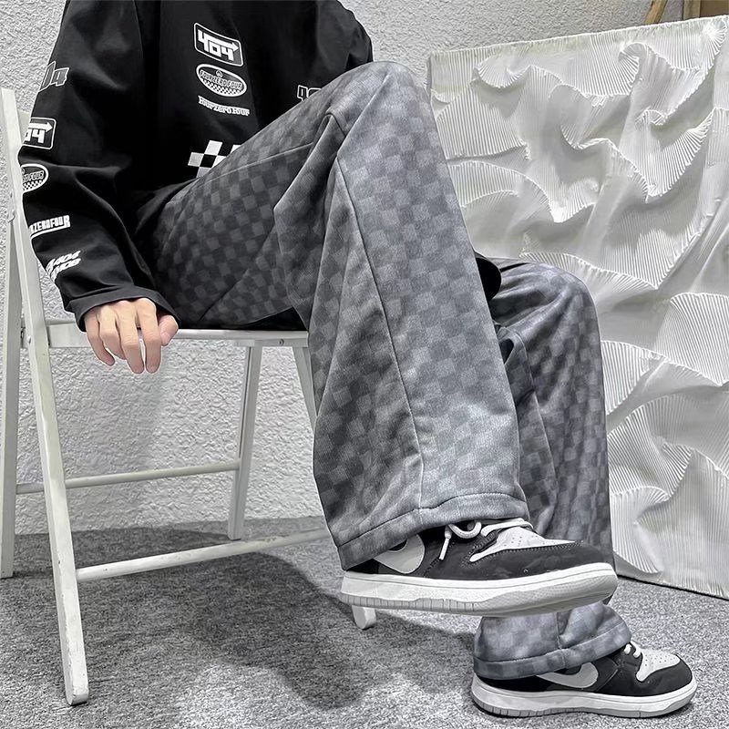 Quần Dài Thể Thao Ống Rộng Họa Tiết Sọc Caro Phong Cách Retro Thời Trang Cho Nam Và Nữ quần vải ống rộng nam