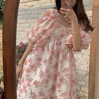 Đầm Babydoll Tay Phồng Hoạ Tiết Hoa Hồng Chủ Đạo Nàng Thơ ( Có Fback Khách )