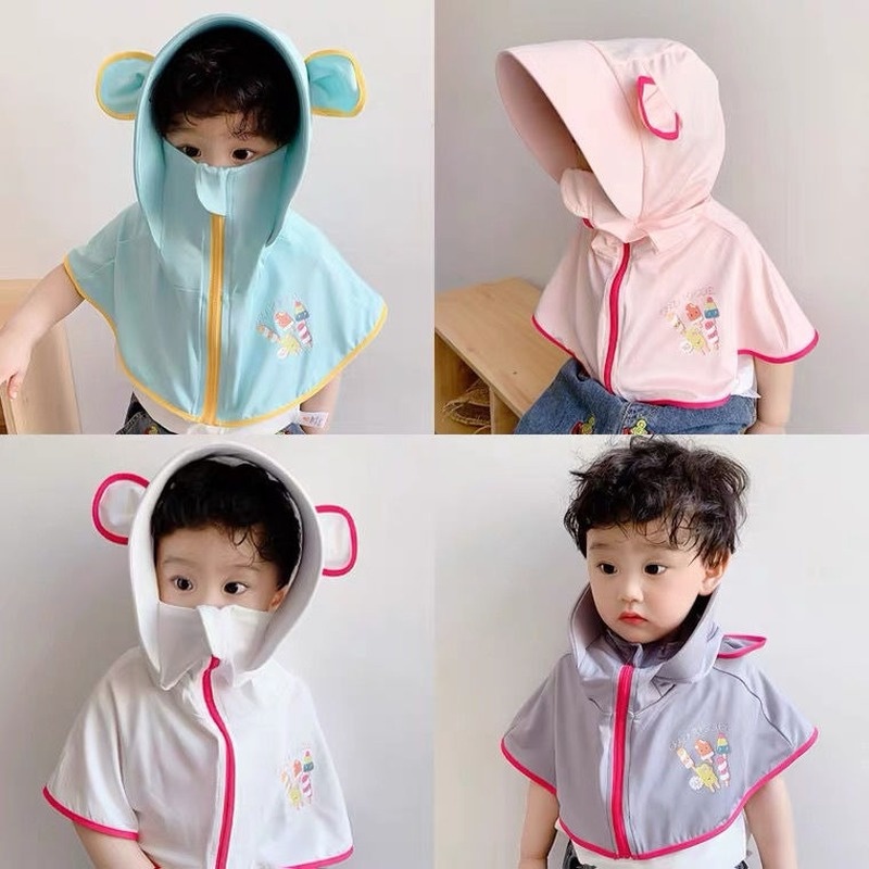 Áo Khoác Chống Nắng Có Mũ Trùm Đầu Kèm Mặt Nạ Chống Nắng Thời Trang Mùa Hè Dành Cho Bé Trai Và Bé Gái