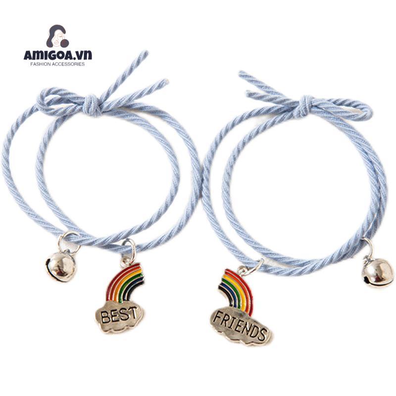 ✨✨Cặp vòng tay dây bện mặt hình cầu vồng bằng hợp kim tùy chỉnh thời trang cho cặp đôi bạn thân