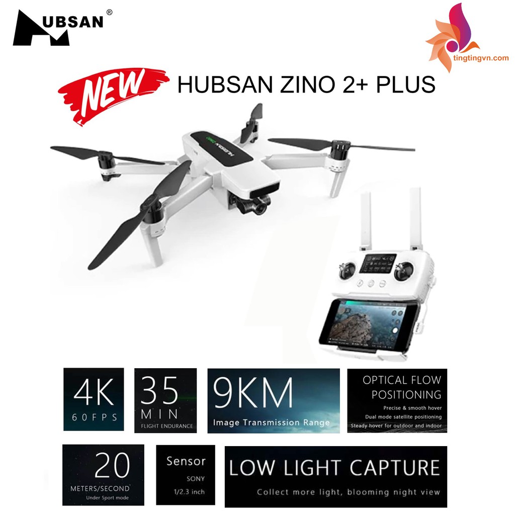 Combo Flycam Hubsan Zino 2+ Plus GPS Syncleas mới nhất 9KM FPV 4K 60fps Camera Gimbal 3 trục Thời gian bay 35 phút