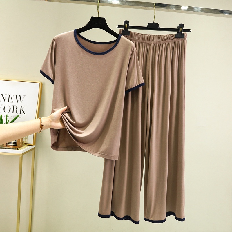 Bộ Đồ Ngủ Áo Thun Tay Ngắn Dáng Rộng + Quần ống rộng 2022 Thời Trang Mùa Hè Cho Nữ