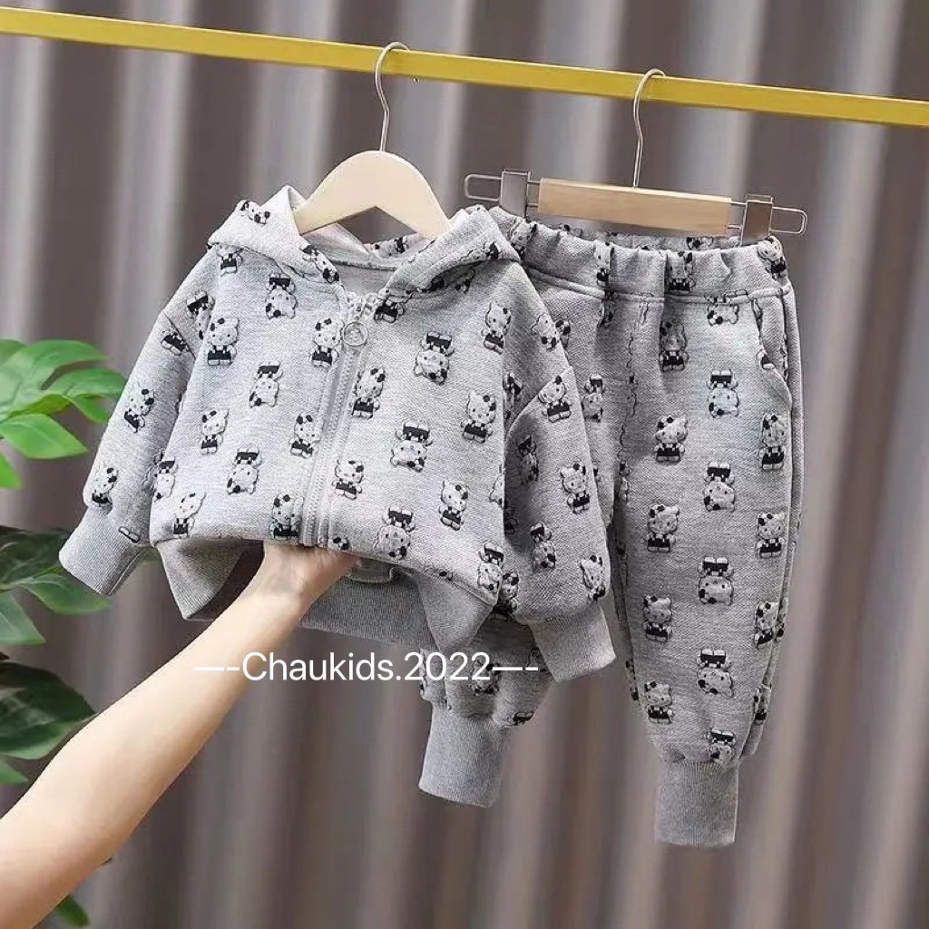 Bộ nỉ len kitty bé gái