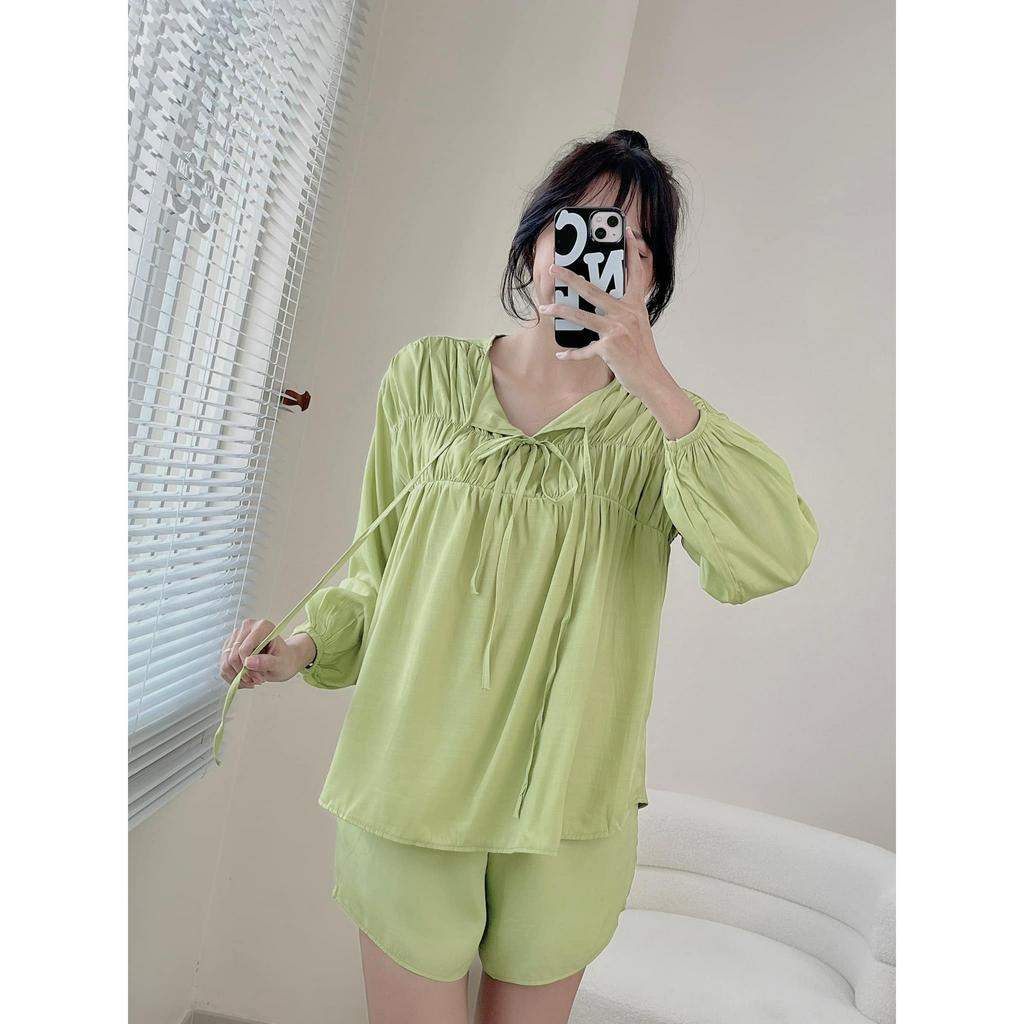 Set áo babydoll cổ V short lưng thun CHIBEST DSC41