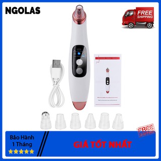 Máy hút mụn đầu đen-Dầu nhờn cầm tay mini-Nâng cơ làm mờ nếp nhăn-Kèm 6 đâu hút mụn và 3 chế độ có dây cáp sạc-Ngolas