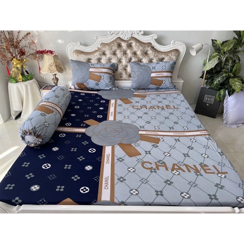 Bộ Drap thun Hàn Quốc mẫu Chanel phối 4 món